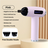 Pink Cordless Ionic Constant Heated Hair Dryer with LCD Display & 9 Wind Speeds - USB Rechargeable Hair Care Blow Dryer, Concentrator & Diffuser Included