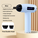 Blue Cordless Ionic Constant Heated Hair Dryer with LCD Display & 9 Wind Speeds - USB Rechargeable Hair Care Blow Dryer, Concentrator & Diffuser Included