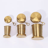 3-Capacity Gold Stainless Steel Collapsible Travel Cup Set(75ml + 150ml + 250ml) - Compact Telescopic Drinking Cup with Keychain & Dust-Proof Lid for Outdoor Hiking and Camping
