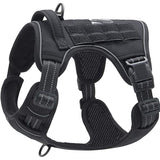 Black Professional Adjustable Tactical Dog Mesh Harness - Reflective No-Pull Pet Vest with Control Handle (XL Size for Weight 75-135 lbs)