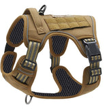 Khaki Professional Adjustable Tactical Dog Mesh Harness - Reflective No-Pull Pet Vest with Control Handle (M Size for Weight 30-50 lbs)