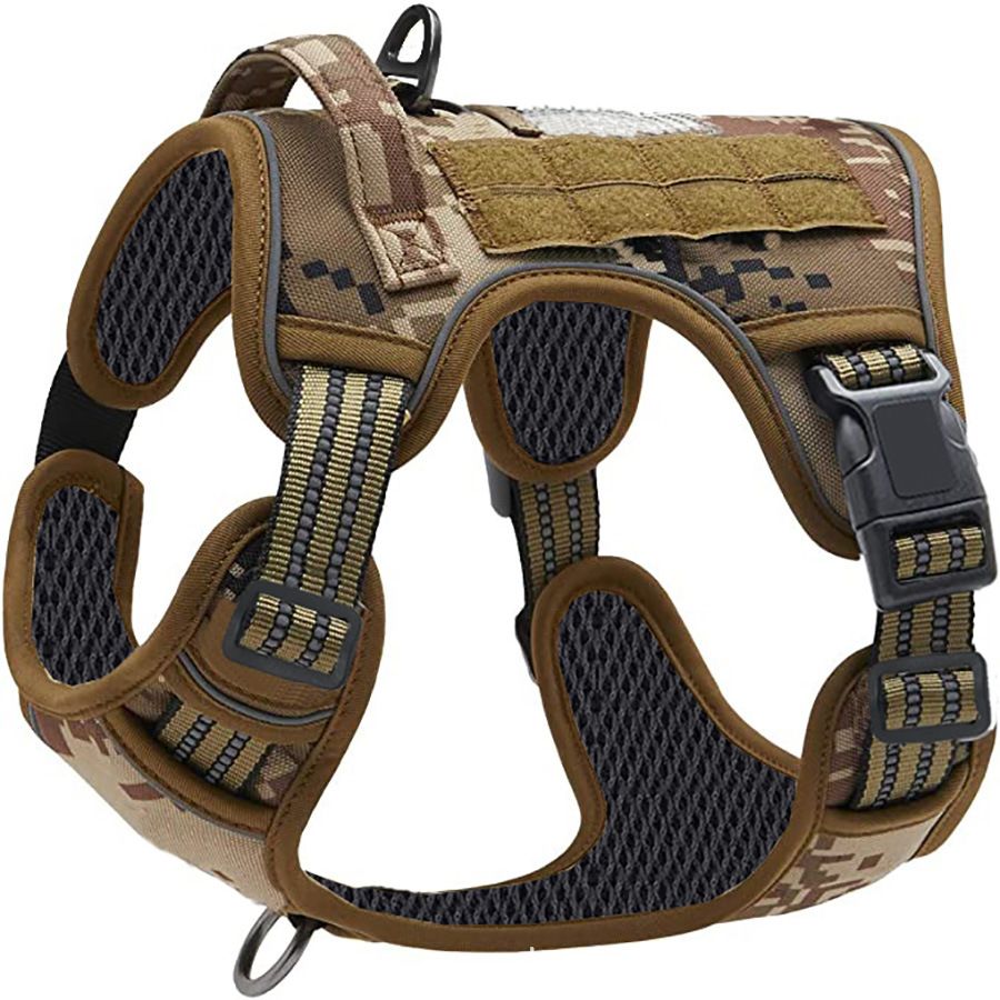 Camouflage Professional Adjustable Tactical Dog Mesh Harness - Reflective No-Pull Pet Vest with Control Handle (M Size for Weight 30-50 lbs)