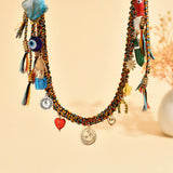 #4526 Bohemian Vintage Metal Keychain Lipstick Holder & Mirror - Handcrafted Lucky Ethnic Bag Charm & Mother's Day Gift