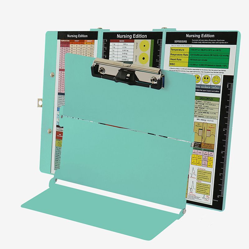 Green Waterproof Aluminum Tri-Fold Nursing Clipboard with Pen Slot - Lightweight Pocket-Sized A4 Document Holder & 180° Flat Writing Pad