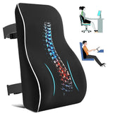 Black Large Ergonomic Memory Foam Lumbar Support Pillow & S Curve High-Back Cusion with Buckle Strap & Breathable Mesh Cover