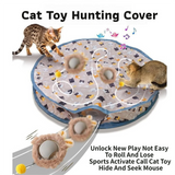 Interactive Hunting Hidden Prey Cat Toy Set - Grey Plush Automatic Moving Ball & 72CM Large Crinkle Hunting Cover - Smart Obstacle Avoidance, USB Rechargeable