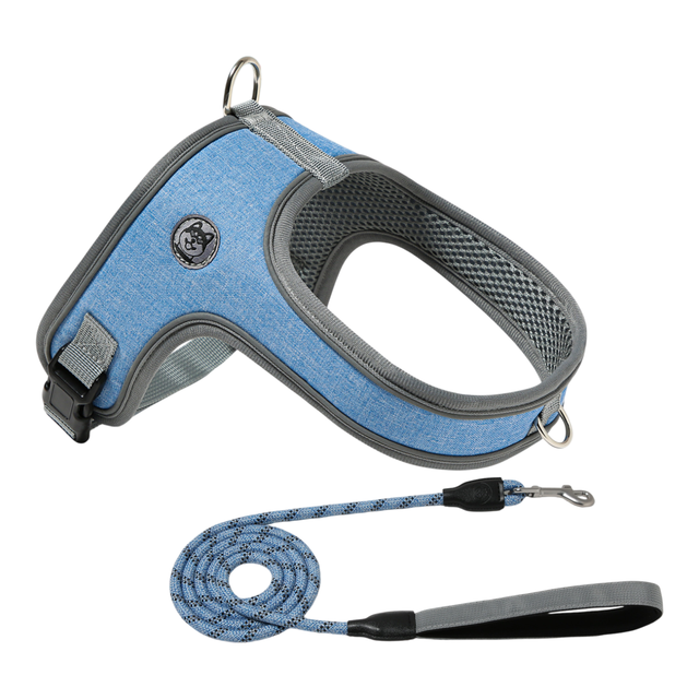 XS Size Blue Waterproof Reflective Saddle-Style Dog Harness & 1.5M Leash Set - Breathable Anti-Choke Escape-Proof Step-In Walking Gear