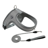 L Size Grey Waterproof Reflective Saddle-Style Dog Harness & 1.5M Leash Set - Breathable Anti-Choke Escape-Proof Step-In Walking Gear