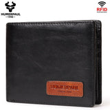 Black Handcrafted Genuine First-Layer Cowhide Wallet & Card Case for Men - Multi-Slot Ultra-Slim Bifold, Integrated AirTag Holder & RFID Blocking