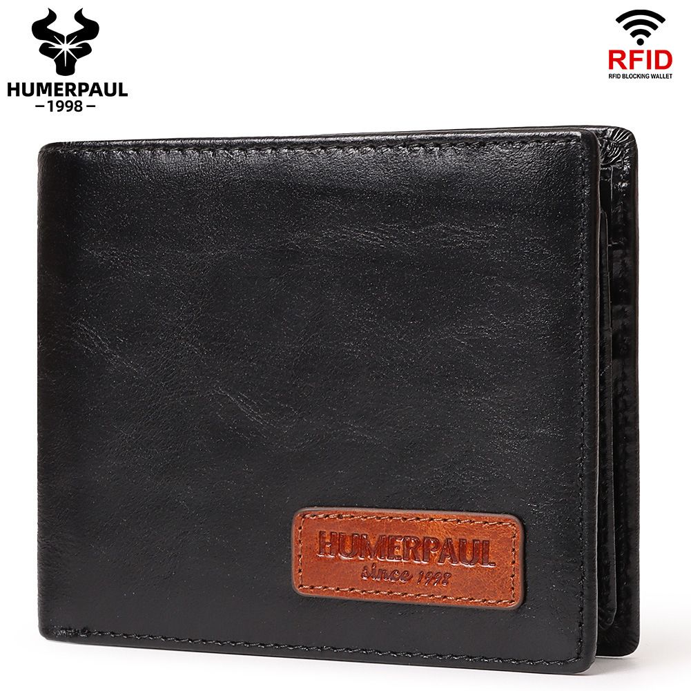Black Handcrafted Genuine First-Layer Cowhide Wallet & Card Case for Men - Multi-Slot Ultra-Slim Bifold, Integrated AirTag Holder & RFID Blocking
