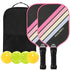 2PCS Pink Striped Fiberglass Pickleball Paddles & 4PCS Balls Set with Black Carry Bag - Shock Absorbing Honeycomb Core & Anti-Slip Grip - USAPA Standard Lightweight Sports Racket