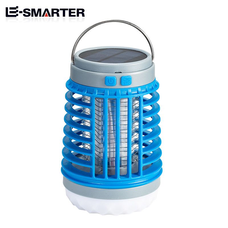 Blue 2-in-1 Cordless Flashlight & Zapper Lantern - Solar / USB Charging, 360° High Voltage Grid and Hanging Hook - Waterproof Mosquito Killer & 4-Mode Camping Light for Outdoor, Home & Patio