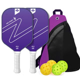 Gradient Purple Fiberglass Pickleball Paddle Set - USAPA High-Rebound Dual Rackets (TPU Edge), 4 Outdoor Balls & Triangle Carry Case for Outdoor Play