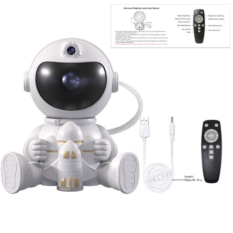 USB Powered Astronaut Nebula Projector & Starry Night Ambient Light with Space Shuttle Accents - 8 Nebula Effects, 360° Rotating Head & Remote Control