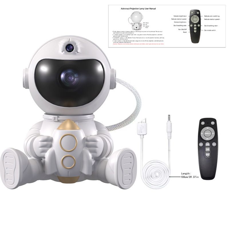 USB Powered Astronaut Nebula Projector & Starry Night Ambient Light with Rocket Accents - 8 Nebula Effects, 360° Rotating Head & Remote Control