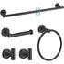 5PCS Matt Black Stainless Steel Bathroom Organizer Set - Wall-Mounted Rotatable Towel Bar, Toilet Paper Holder, Towel Ring & Versatile T-shaped Hooks