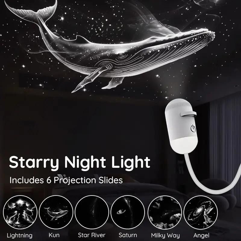 3-Pack Portable USB Galaxy Night Light Projector with 6 Projection Films - Touch-Controlled Rotating Starry Sky Lamp for Bedroom, Nursery and Car