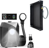 Portable Rechargeable Camping Shower Pump Kit with Digital Temperature Display, 4-Level LED Light, 5-Gear Water Flow - Includes 80x80CM Foldable Shower Basin Tray