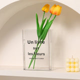 Minimalist Clear Acrylic Book Vase (Un livre sur les Fleurs) - Space Saving Desktop Ornament & Bookish Gift- Durable Unbreakable Hydroponic Vessel for Home and Office Decor