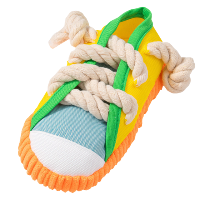 2-Pack Yellow Bite Resistant Slipper Interactive Dog Toy Built in BB Squeaky & Bell - Durable Oxford Cloth and Cotton Rope Chew Toy for Teeth Cleaning & Boredom Relief