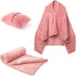 3-in-1 Portable Travel Blanket / Pillow / Wearable Shawl with Snap & Envelope Folding Design - 230GSM Soft Flannel Thickened Nap Blanket for Airplane Office Home, Space Saving & Machine Washable, Pink 40 x 60 inch