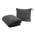 2-in-1 Dark Grey Soft Ribbed Flannel Travel Blanket / Folding Zipper Pillow with Luggage Strap & Hook - 40x60 Inch Portable Dual-Layer Fleece Nap Blanket for Airplane Travel Office Camping