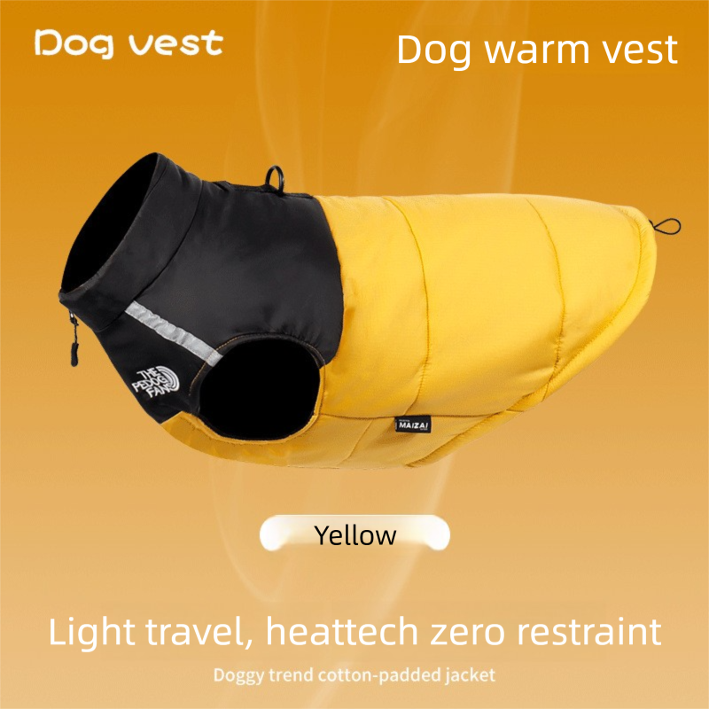 Yellow  2XL  Size  Dog Clothing — Warm, Thickened Cotton Jacket for Autumn & Winter; Waterproof Pet Vest — Reflective Safety Design, Leash-Compatible