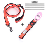Orange M size Vibrant Reflective Dog Collar and Leash Set - Adjustable Nylon Pet Harness with Comfortable Padding 