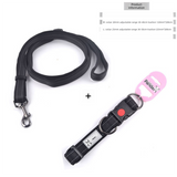 Black L size Vibrant Reflective Dog Collar and Leash Set - Adjustable Nylon Pet Harness with Comfortable Padding 