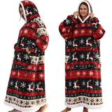 Christmas Plaid Style Oversized Hooded Blanket for Adults - Ultra Soft & Warm Wearable Fleece Throw with Giant Pocket, Perfect for Winter, Christmas & Valentine's Day