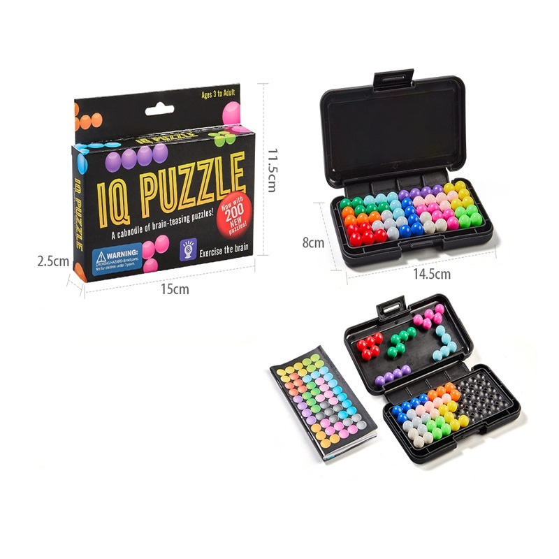 Black rectangle Magic Beads 3D Puzzle - portable, educational logic game suitable for children and adults, featuring numerous levels and made of ABS material.