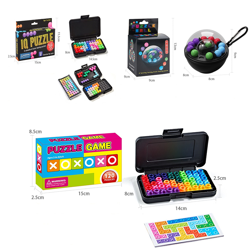 3-Pce Black  3D Puzzle - portable, educational logic game suitable for children and adults, featuring numerous levels and made of ABS material.