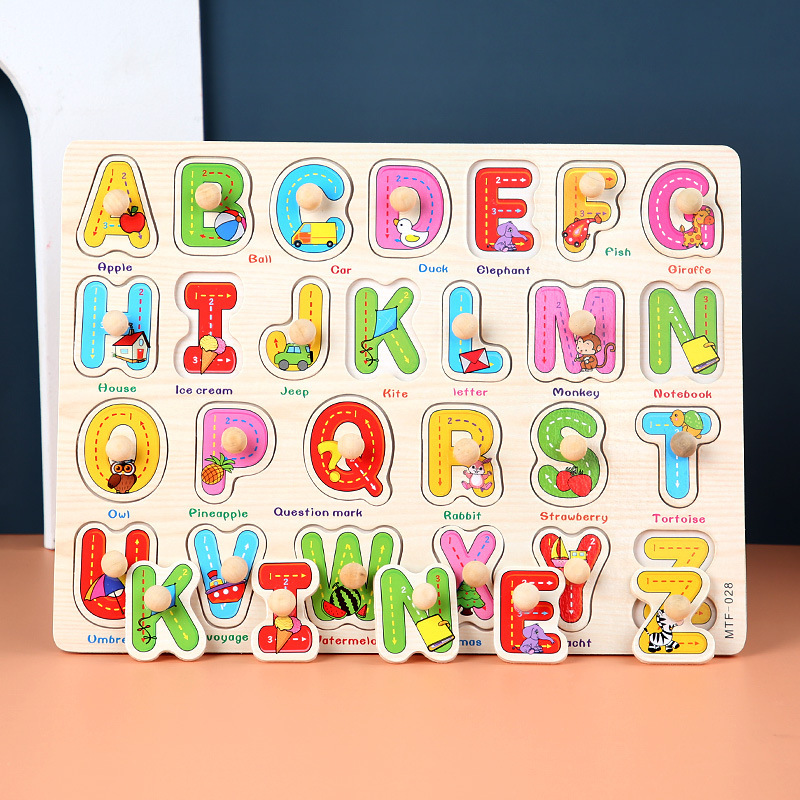 Toddler  Peg Puzzle — An educational and entertaining matching toy featuring letters, numbers, shapes, and everyday objects; an early learning and developmental toy suitable for children aged 3 and up【letters Style】