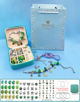 66-Piece Green Gift Bag Craft Set (Includes Beads, Charms, and Storage Case) -Kids' Unicorn DIY Bracelet Kit – Creative Jewelry Making Gift for Girls Ages 3+