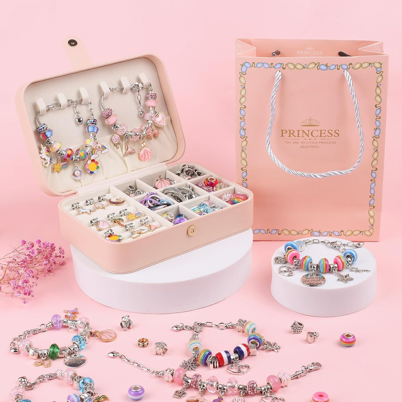 120-Piece Colorful Craft Set (Includes Beads, Charms, and Storage Case) -Kids' Unicorn DIY Bracelet Kit – Creative Jewelry Making Gift for Girls Ages 3+