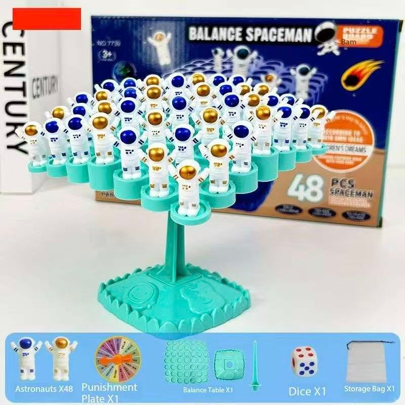 Green Kids Balance Spaceman Stacking Toy - 48 Astronaut Figures Balance Tree Game with Punishment Wheel & Dice - Parent-Child Interactive Tabletop Game for Boys Girls Ages 3-8
