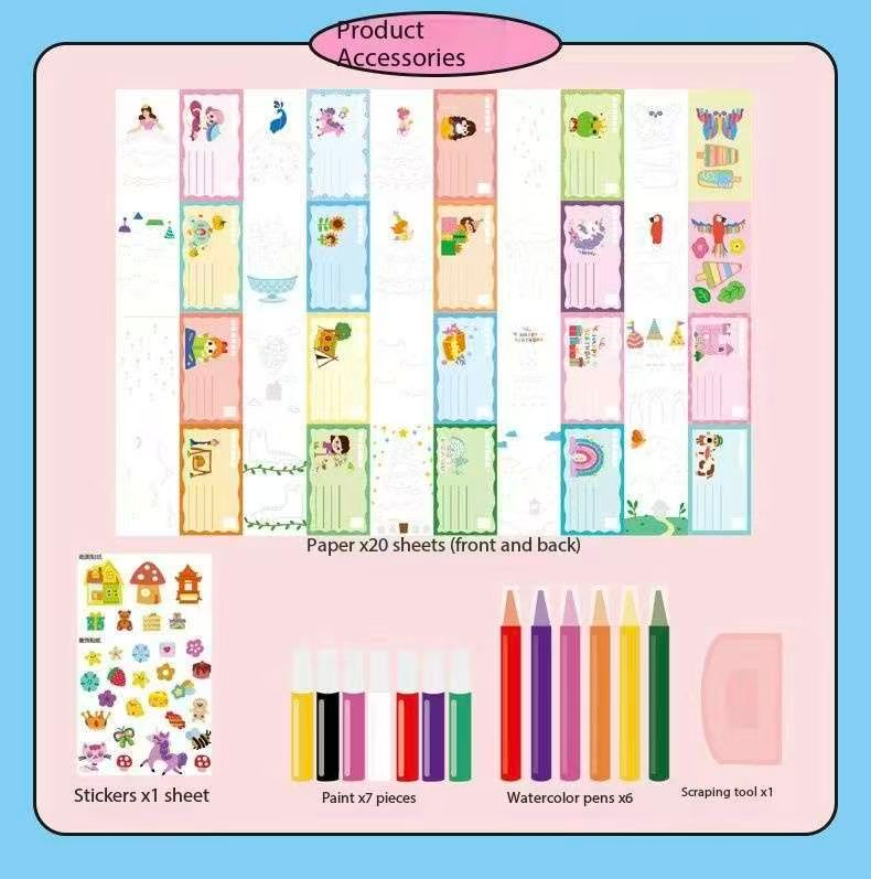35-Piece Kids Rainbow Scratch Paper Kit - 20PCS Magic Scratch Art Cards with Postcard Back,  - Pointillism Art Craft for Children 6 Years and Up 