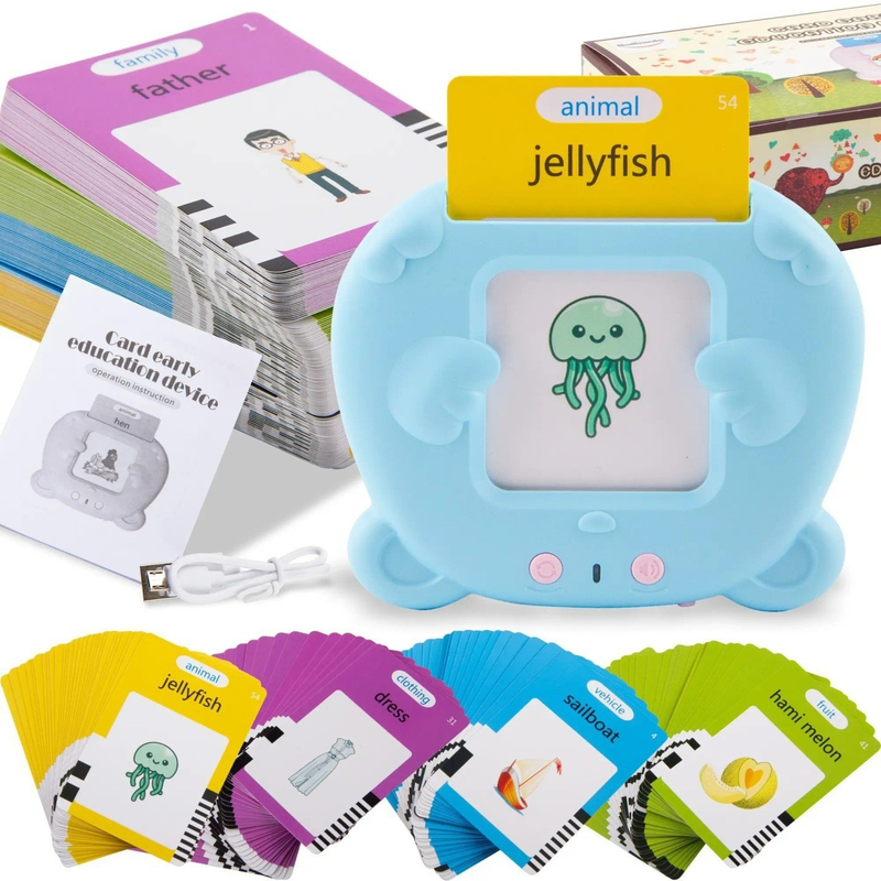 Blue Bear Talking  Cards Educational Toy for Toddlers 112 Cards Audible Preschool Learning Machine Early Childhood Development Interactive Reading Cards with Rechargeable Battery ABS Material 
