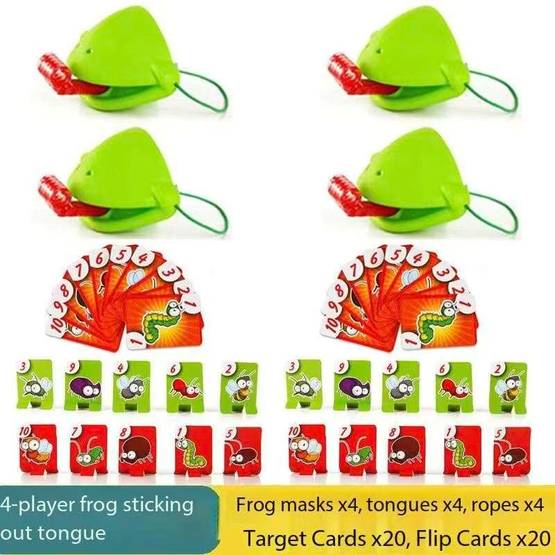 4 Player  Frog Tongue Game Lizard Mask Card Battle Family Board Game Parent-Child Interactive Party Game Silicone Material 4+ Years Educational Toy Memory Challenge 