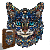 L Style Blue-Eyed Cat Wooden Jigsaw Puzzle -Irregular Animal Shaped Puzzle with DIY Piggy Bank Option, Laser Cut 3D Craft, Stress Relief Brain Game Gift for Adults 14+