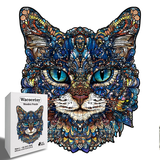 L Style Blue-Eyed Cat Wooden Jigsaw Puzzle -Irregular Animal Shaped Puzzle, Laser Cut 3D Craft, Stress Relief Brain Game Gift for Adults 14+