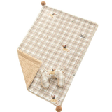 M size 2-Piece Plaid Puppy Pet Blanket and Pillow Set - Soft Cotton Plush Sleeping Mat for Dogs and Cats, All-Season Reversible Cushion Bed with Cute Bear Pillow, Machine Washable Pet Bed Accessories