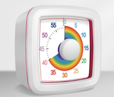 White Visual timer for children and the kitchen – a 60-minute rainbow countdown timer, silent operation, suitable for cooking, studying, and everyday tasks. Battery powered (batteries not included), made of ABS plastic