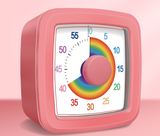 Pink Visual timer for children and the kitchen – a 60-minute rainbow countdown timer, silent operation, suitable for cooking, studying, and everyday tasks. Battery powered (batteries not included), made of ABS plastic