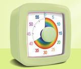 Green Visual timer for children and the kitchen – a 60-minute rainbow countdown timer, silent operation, suitable for cooking, studying, and everyday tasks. Battery powered (batteries not included), made of ABS plastic