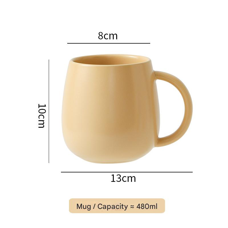 Khaki Premium Macaron Ceramic Coffee Mug Set - 500ml Large Capacity Belly Cup with Underglaze Finish, Minimalist Nordic Style Porcelain Mug for Coffee, Tea, Milk and Oatmeal 