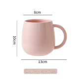 Pink Premium Macaron Ceramic Coffee Mug Set - 500ml Large Capacity Belly Cup with Underglaze Finish, Minimalist Nordic Style Porcelain Mug for Coffee, Tea, Milk and Oatmeal 