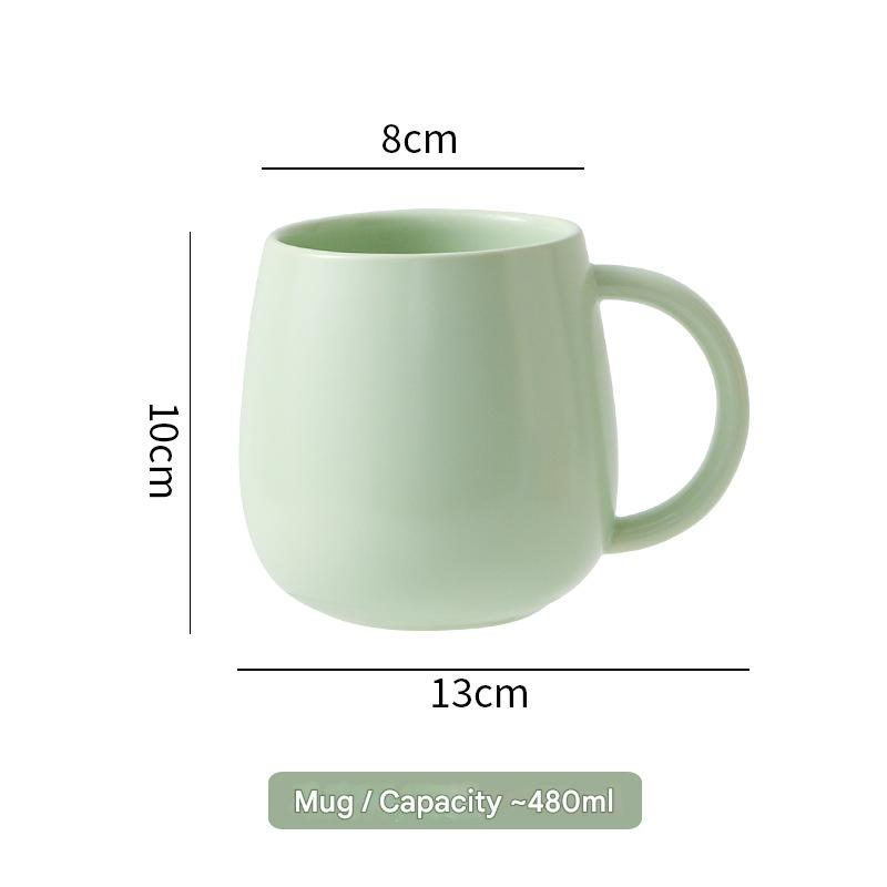 Green Premium Macaron Ceramic Coffee Mug Set - 500ml Large Capacity Belly Cup with Underglaze Finish, Minimalist Nordic Style Porcelain Mug for Coffee, Tea, Milk and Oatmeal 