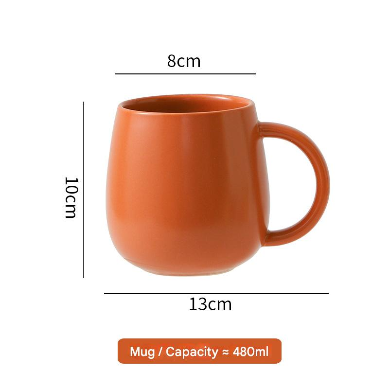 Orange Premium Macaron Ceramic Coffee Mug Set - 500ml Large Capacity Belly Cup with Underglaze Finish, Minimalist Nordic Style Porcelain Mug for Coffee, Tea, Milk and Oatmeal 