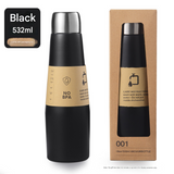 Black Premium 304 Stainless Steel Vacuum Insulated Water Bottle - 532ml Large Capacity Sports Flask with 12-24 Hour Thermal Retention, Leak-Proof Portable Travel Mug for Gym, Office, Car and Outdoor Activities 